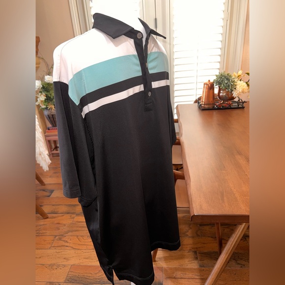 FOOTJOY Black Striped Poly Stretch Polo GOLF Shirt Mens Large. - Picture 2 of 8